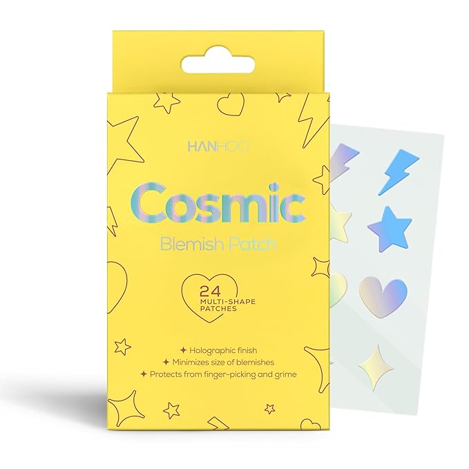 Hanhoo Cosmic Blemish Patch, 24 Count, Holographic Pimple Patches, Multi-shaped Zit Stickers, Reduces Size of Blemishes, Acne Spot Treatment, Gentle Blemish Care, Korean Skincare