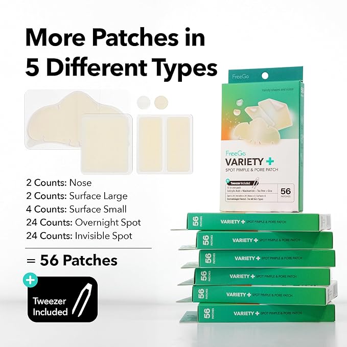 FreeGo Hydrocolloid Acne Patches for Face, Large Pimple Patches for Breakouts, Zit, Blemish Spot, Facial Stickers, Korean Pimple Patches