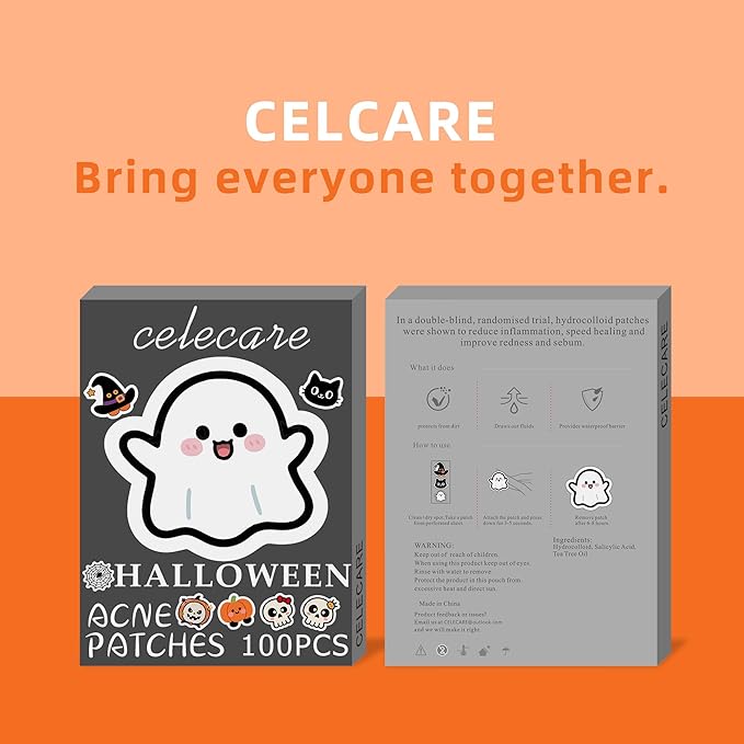 Pimple Patches,Halloween Acne Patch,Pimple Patches for Face, Cute Stickers,Salicylic Acid & Tea Tree, 100PCS Hydrocolloid Dots in 8 Colors for Face,Cute Halloween Stickers