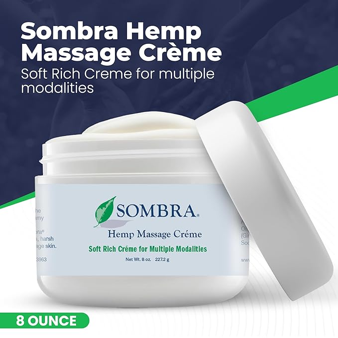 Sombra Hemp Massage Crème – Soothes Sore Muscles with Hemp Extract, Vitamin E, Pumpkin, Kukui, Sweet Almond, Jojoba, Shea Butter, Aloe Vera & Lemongrass, 8oz