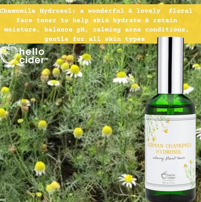 Chamomile HYDROSOL FACE Toner - Organic Floral Water to Hydrate, Calm & Sooth Sensitive Skin, Prevent Acnes, Restore pH All Skin Types & Children. USA Made - Hello Cider