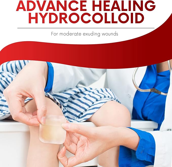 Healqu Hydrocolloid Wound Dressing - 6x6" Thin - Box of 10 Large Bandages - Sterilized Bordered Hydrocolloid Patches for Bed Sores, Abrasions, and More - Waterproof and Absorbent with Protective