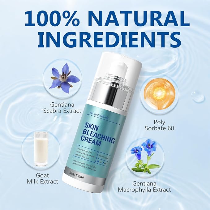 Skin Bleaching Cream-for Intimate Areas & Body, Skin Care Lightening Cream-for Private Parts, Underarms, Knees, Elbows, Inner Thighs, Bikini Areas, Dark Spot Remover for Face(4.0 Fl Oz)