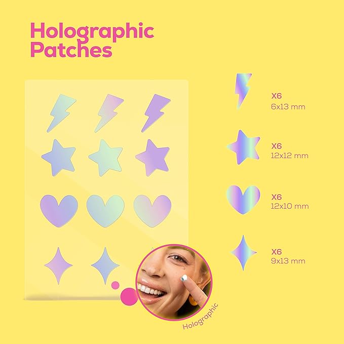 Hanhoo Cosmic Blemish Patch, 24 Count, Holographic Pimple Patches, Multi-shaped Zit Stickers, Reduces Size of Blemishes, Acne Spot Treatment, Gentle Blemish Care, Korean Skincare
