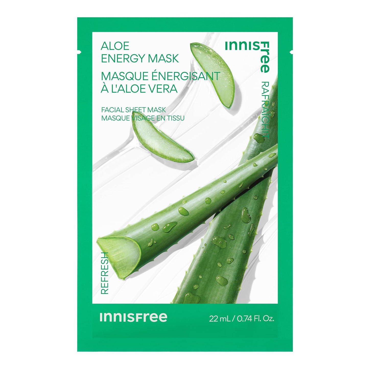 innisfree Aloe Energy Mask, Korean Sheet Mask with Hydrating Serum for Soothing, Brightening, and Glowing Skin Care Routine