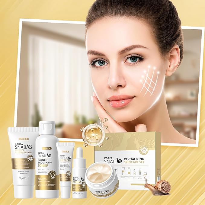 Skin Care Set, Face Snail Revitalizing Skin Care Sets & Kits, Facial Beauty Skincare Gifts for Teenage Girls with Cleanser,Toner,Serum,Eye Cream,Face Cream, Firming Hydrating Skin Care Christmas Gifts