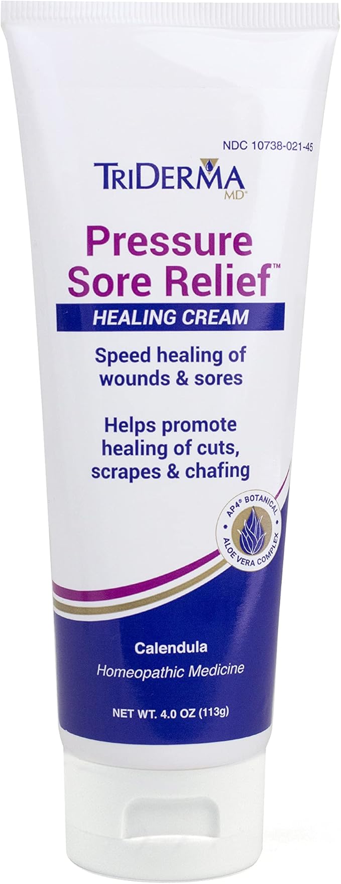 TriDerma MD Pressure Sore Relief Healing Cream for Bed Sores, Pressure Sores, Wound Healing, Chafed Skin and Hard-to-Heal Skin Sores with Calendula and AP4 Aloe Vera Gel, 4 oz Tube