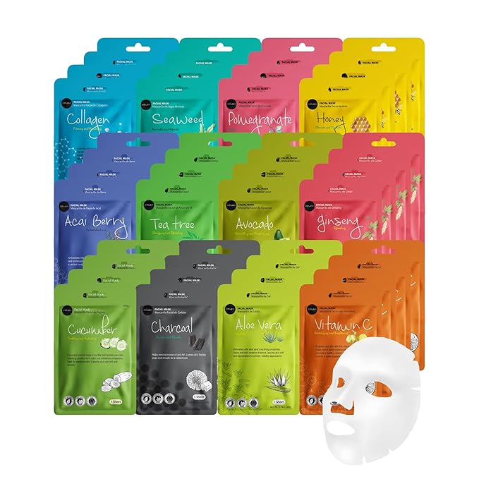 Celavi Essence Facial Sheet Face Mask Variety Set Classic Authentic Korean Moisturizing Skincare (48 Count (Pack of 1))