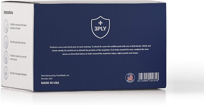 PandMedic Disposable Face Mask Made in USA | Premium Medical American 3 Ply Safety Face Masks Breathable with Elastic Ear Loops - 50ct Box