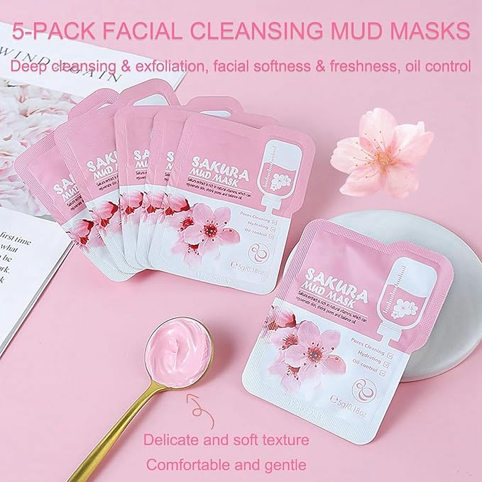 Sakura Skin Care Set, Skin Care For Teens 10-12, Travel Essentials Skincare Gift Set For Women - Cream, Serum, Eye Mask, Lip Mask, 5 Sleeping Mask, 5 Mud Mask, Hydrating Teen Skincare Kit