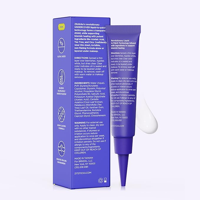 ZitSticka Liquid Pimple Patch - Invisible Pimple Patches for Face, FSA HSA Eligible Pimple Cream, Salicylic Acid Spot Cover For Face, Liquid Pimple Patch Large & Clear Fits to Makeup (0.3oz, 10ml)