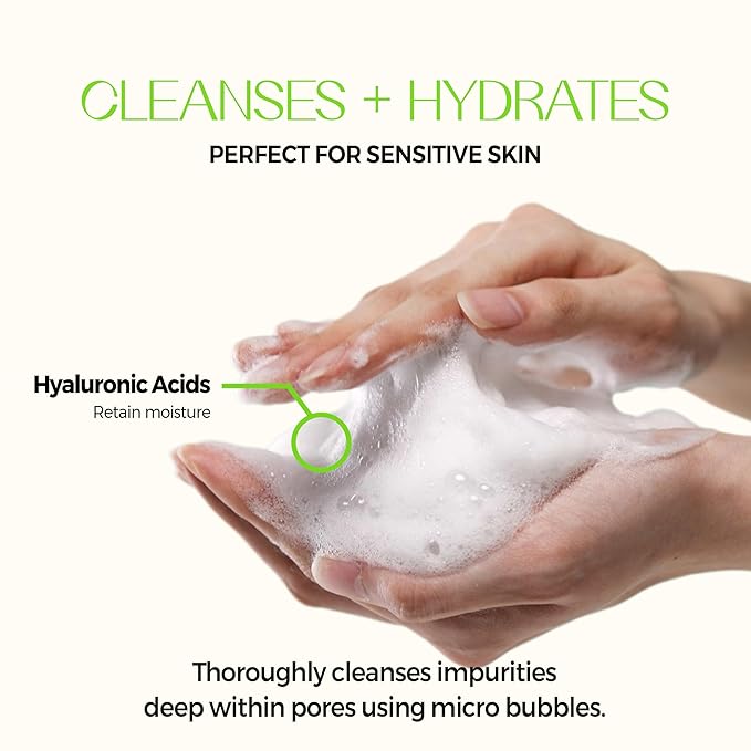 KLAVUU Revitalizing Deep Pore Care Face Wash | Hydrating Facial Cleanser for Sensitive skin with Hyaluronic Acid & Panthenol | Removes Makeup Gently | Fragrance Free - 5.07floz