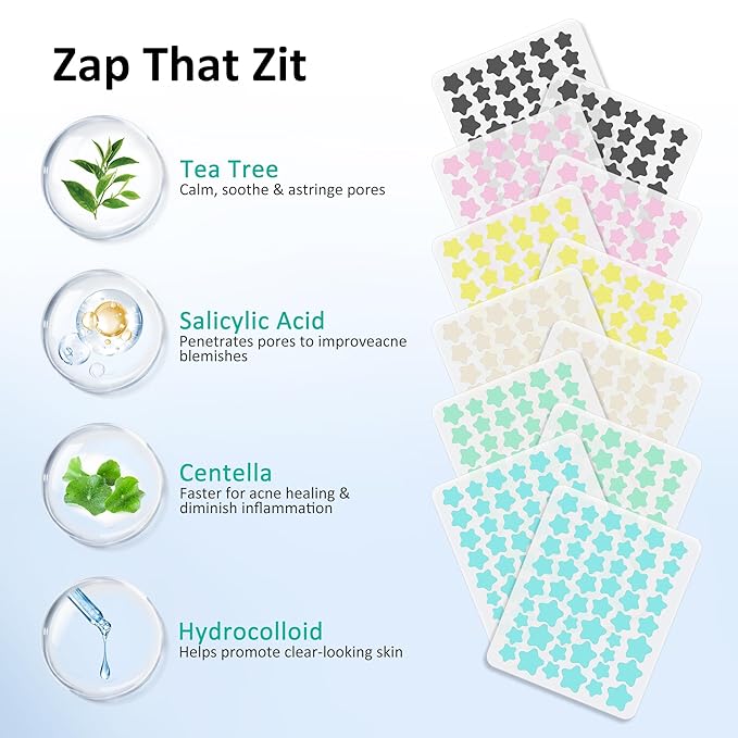 Star Pimple Patches for Face, Acne Patches, Cute Colorful Star Zit Covers with Hydrocolloid & Tea Tree Oil, Salicylic Acid Cica Extract 4 Sizes (8mm/9mm/11mm/14mm) | 612 Count