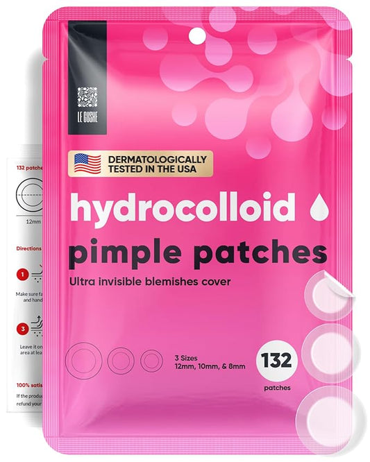 LE GUSHE Pimple Patches for Face (132 dots) - Hydrocolloid Acne Patch for Zits and Blemishes - Invisible Blemish Patches for Face - Spot Cover Stickers