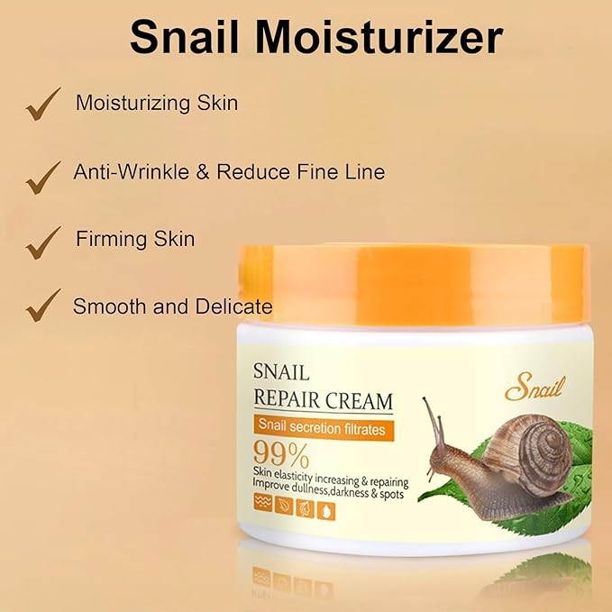 Snail Repair Cream, Snail Moisturizer with Snail Secretion Filtrate, Repair Damage Skin, Ruduce Fine Line, Hydration Snail Face Cream for Dry Skin, Snail Mucin Essence for Women Skin Care