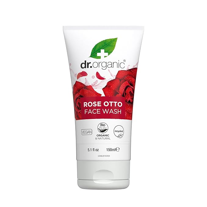 Dr. Organic Rose Otto Face Wash | Cleanses and Rejuvenates Skin, Promotes Radiance, Natural, Certified Organic, Paraben & SLS-Free, 150 mL / 5.1 fl oz