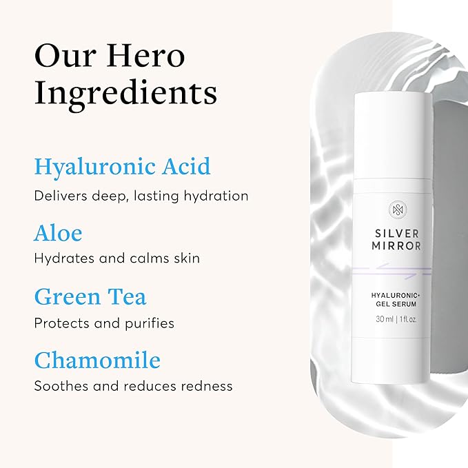 Hyaluronic Acid Serum for Face (1 Fl Oz) Gel Serum for Face, Hydrate, Plump, Brighten, Tone and Smooth the Appearance of Wrinkles, for All Skin Types, By Silver Mirror