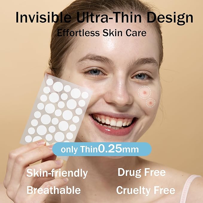 Pimple Patches for Face (36 Counts), Hydrocolloid Acne Patches for Face, Covering Blemishes, Invisible Pimple Patches, Round Shape Zit Covers, Not Tested on Animals, 2 Sizes