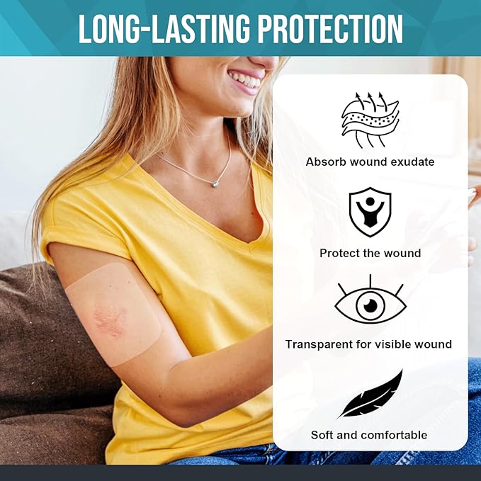 20 Pack Hydrocolloid Wound Dressing, 4" x 4" Ultra Thin Hydrocolloid Bandages with Self-Adhesive, Waterproof Hydrocolloid Patch for Bed Sore, Mild Burn, Blister, Acne Care