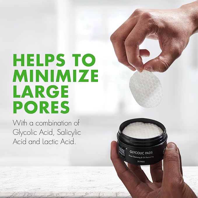 Tiege Hanley Glycolic Acid Pads for Men, 1-Pack - Exfoliating Face Cleansing Pads for Forehead, Nose & Cheeks - Men's Daily Skin Care Facial Wipes.18.5% Acid Complex (Glycolic, Salicylic & Lactic).