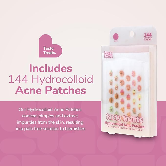 BioSwiss Pimple Patches, Tasty Treats Shaped Acne Patch for Zits and Blemishes, Hydrocolloid Spot Stickers for Face and Skin, 144 Count