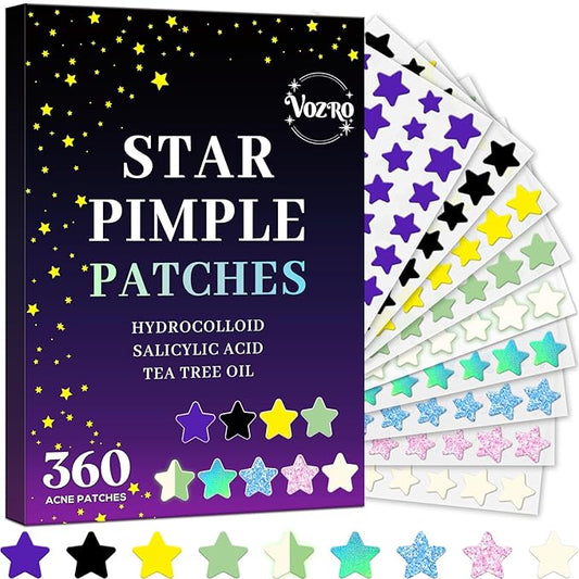 Star Pimple Patches 360 Counts, Hydrocolloid Pimples, w/Salicylic Acid & Tea Tree Oil, Pimple Patches for Face - Conceal Whiteheads, Blackheads And Blemishes, Ance (10mm,12mm,14mm)