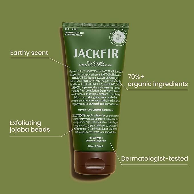 The Classic Daily Facial Cleanser, Natural Face Wash for Men, Exfoliate and Hydrate - Jojoba Beads and Fruit Enyzmes, EWG Verified, Organic Ingredients, For All Skin Types, 6 Fl Oz