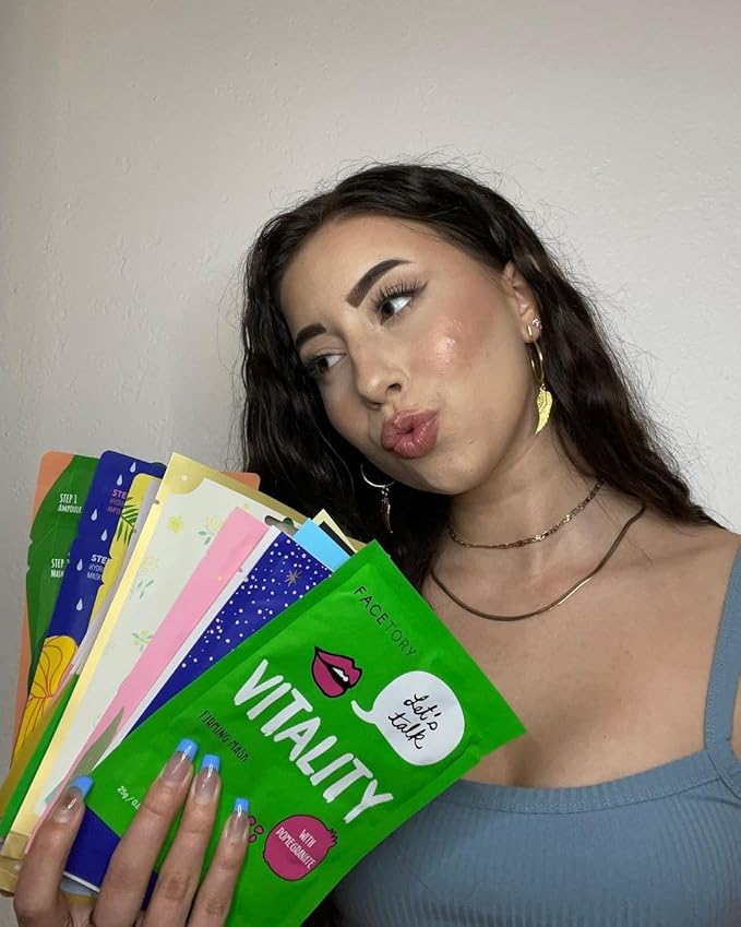 FACETORY Collection Facial Mask Set - Hydrating, Purifying, Soothing, Moisturizing, and Revitalizing - Soft, Form-Fitting Face Masks, For All Skin Types - No Sulfates No Parabens (15 pc)