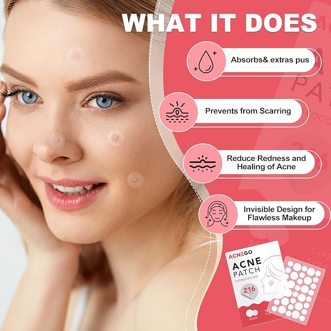 216 Counts Pimple Patches for Face, Hydrocolloid Acne Patches Zit Patches for Face Acne Spot Treatment Patch Cystic Acne Treatment Stickers Blemish Hydrocolloid Cover for all Skin Type