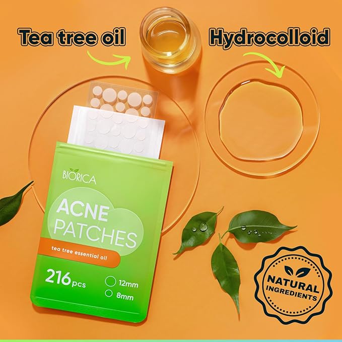 Pimple Patches for Face with Tea Tree Oil 216 pcs. Hydrocolloid Acne Pimple Patches. Blemish Patches, Acne Dots, Pimple Stickers, Acne Patch and Pimple Patch