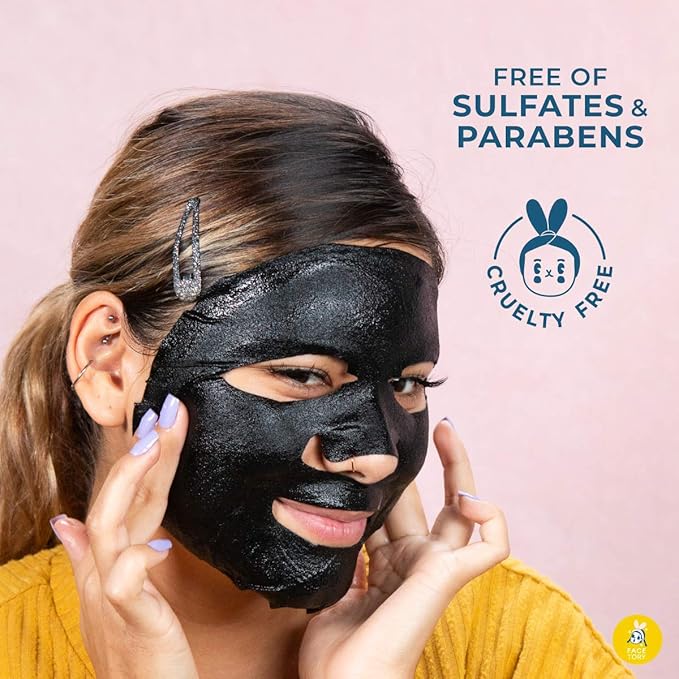 FACETORY K Beauty Face Mask Skin Care - LET'S TALK DETOX PURIFYING Sheet Mask with Charcoal & Volcanic Ash | Pore Refining Charcoal Face Mask (5 Pack)