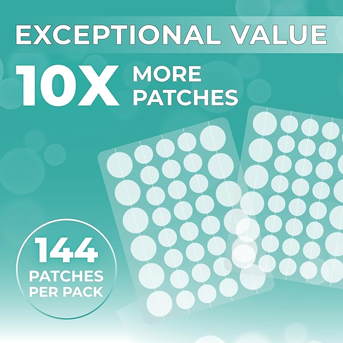 – 144 Count Hydrocolloid Acne Patches with Salicylic Acid, Tea Tree Oil & Centella – Clear Pimple Patch for Overnight Zit & Blemish Spot Treatment for Teens & Adults