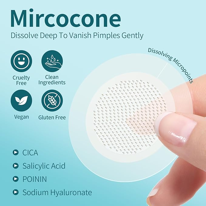 Microdart Acne Patch - Hydrocolloid Blemish Treatment | Salicylic Acid & CICA | Clinically Proven | Deep,Early-Stage Pimples | Sensitive Skin & Non-Irritating | Vegan & Cruelty-Free | 9 patches