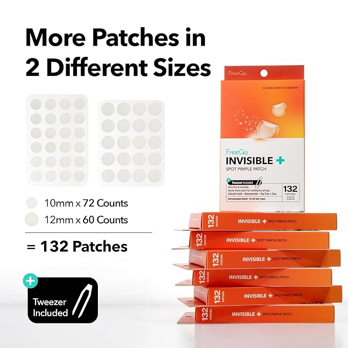 FreeGo Hydrocolloid Acne Patches for Face, Large Pimple Patches for Breakouts, Zit, Blemish Spot, Facial Stickers, Korean Pimple Patches