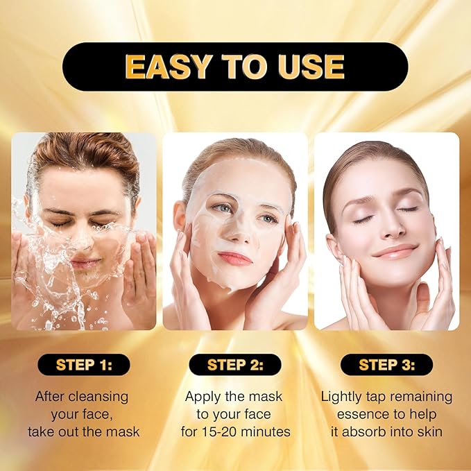 Facial Masks Skincare for Women,24K Gold Moisturize Face Mask Sheet for Girl,Hydrating Face Mask for All Skin Types,Dry Skin & Sensitive Skin (10-Packs)