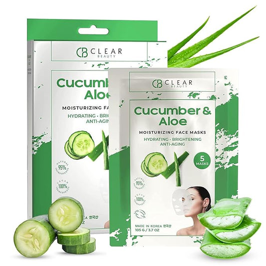 Cucumber & Aloe Moisturizing Face Mask - Dermatologist Tested, Soothes Irritated Skin, Reduces Wrinkles & Fine Lines, Hydrating, Cruelty-Free Korean Skin Care - All Skin Types