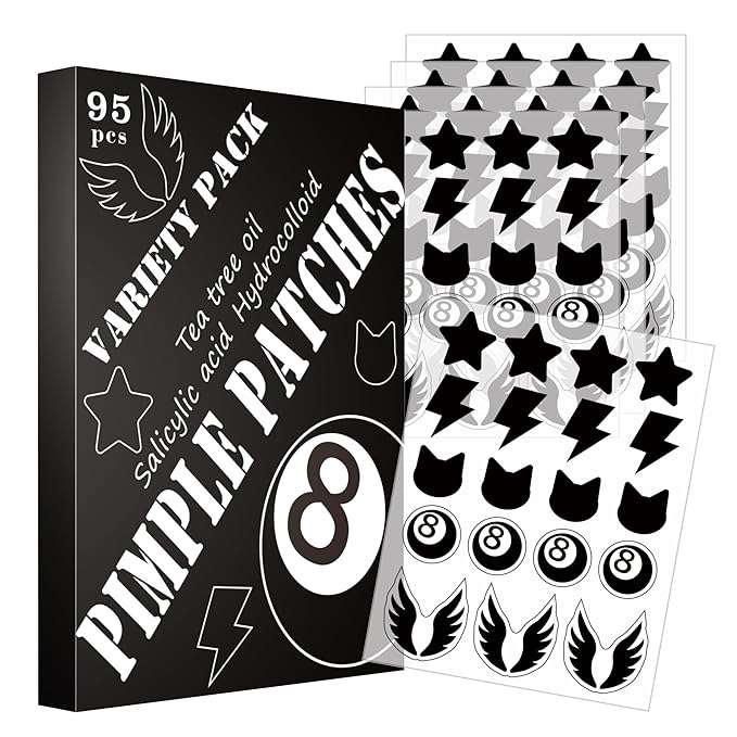 Pimple Patches,Acne Patches,Pimple Patches for Face,Acne Absorbing Cover Patchs,Black Star & Wing Shaped,Salicylic Acid & Tea Tree Oil,Hydrocolloid Pimple Patches(95 Count)