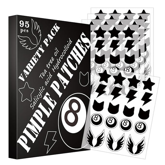 Pimple Patches,Acne Patches,Pimple Patches for Face,Acne Absorbing Cover Patchs,Black Star & Wing Shaped,Salicylic Acid & Tea Tree Oil,Hydrocolloid Pimple Patches(95 Count)