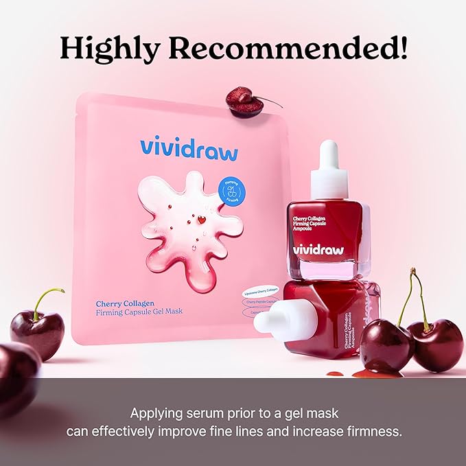 Cherry Collagen Firming Capsule Ampoule Gel Mask (4EA) | Real Hydrogel Korean Face Masks with Peptide | Anti-Aging, Fine Lines & Pore Minimizer | Boosts Elasticity & Enhances Glow Skin