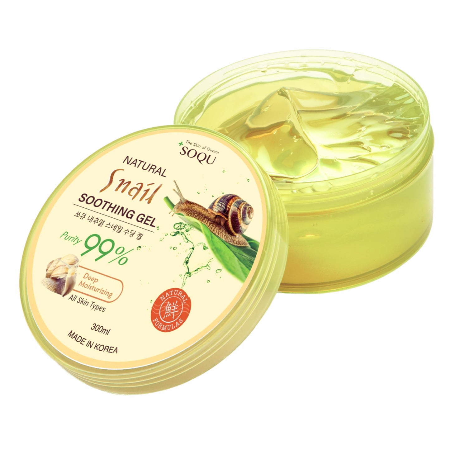 SOQU Natural Snail Soothing Gel – Korean Skincare for Glowing Skin, Hydrating and Soothing Gel for Face and Body, Made in Korea, 300ml / 10.56fl.oz