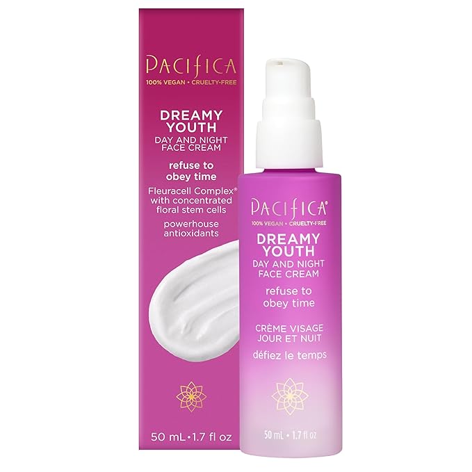 Pacifica Face Moisturizer Lotion - Dreamy Youth Day & Night Face Cream, Daily Skincare, Grapeseed Oil, Peptides, Hydrating, Facial Lotion, Skincare, For Dry Skin, Vegan, 1.7 fl oz (1 Count)
