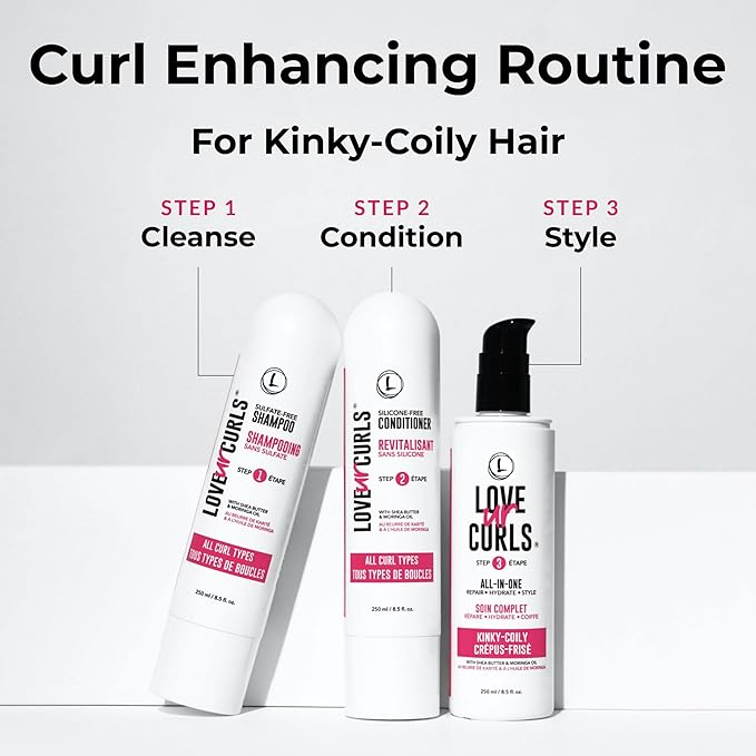 Love Ur Curls - Shampoo & Conditioner Set with All in One Curl Cream Styler for Kinky & Coily Hair, 3 Step System for Repair and Moisturizing