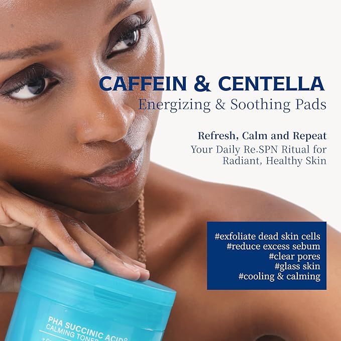 Re.SPN PHA Succinic Acid Calming Toner Pads – Daily Exfoliating, Hydrating and Soothing with CICA, Caffeine, Non-comedogenic, Vegan, Glass Skin, K-Beauty (70 Count)