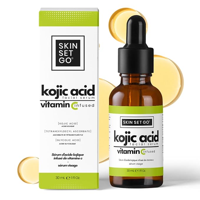 SkinSetGo Kojic Acid Serum For Face & Body, Premium Kojic Acid with Vitamin C, AHA Blend, and BHA, Lightweight Daily Serum 1oz