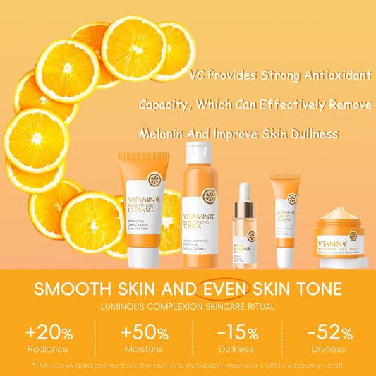 Vitamin C Skincare Set, 5Pcs Skin Care Sets for Women, Facial Kit, Vitamin C Face Skin Care Kit With Cleanser, Toner, Face Serum, Eye Cream, Cream, Long-Lasting Moisturizing Skincare Set