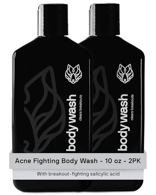 Black Wolf Salicylic Acid Body Wash for Men - Acne Body Wash - Charcoal Helps Reduce Acne Breakouts & Cleanse Your Skin - Full Coverage & Deep Clean Treatment - Men's Bodywash, 10 Fl Oz, 2-Pack