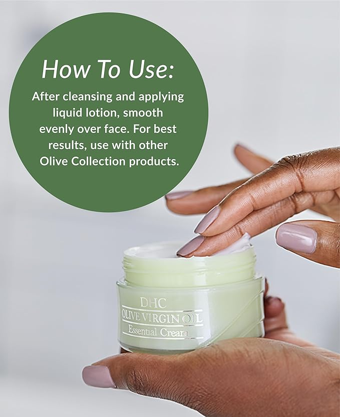 DHC Olive Virgin Oil Essential Cream, Moisturizer, Hydrating, Promotes Skin Elasticity, Radiant, Fragrance and Colorant Free, Ideal for All Skin Types, 1.7 oz. Net wt.
