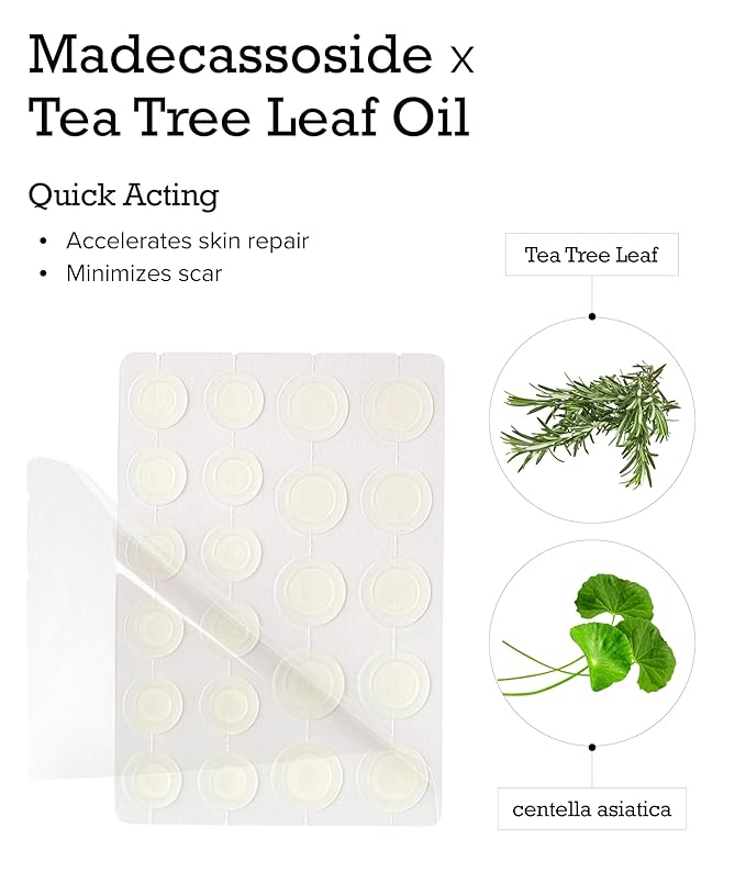 Zit Patches for Face - Invisible Spot Clear Pimple Patches - Fast Acting Thin Hydrocolloid Acne Dots Breakouts Treatment - Stickers Blemish Cover for Makeup Tea Tree, CICA, Madecassoside Waterproof