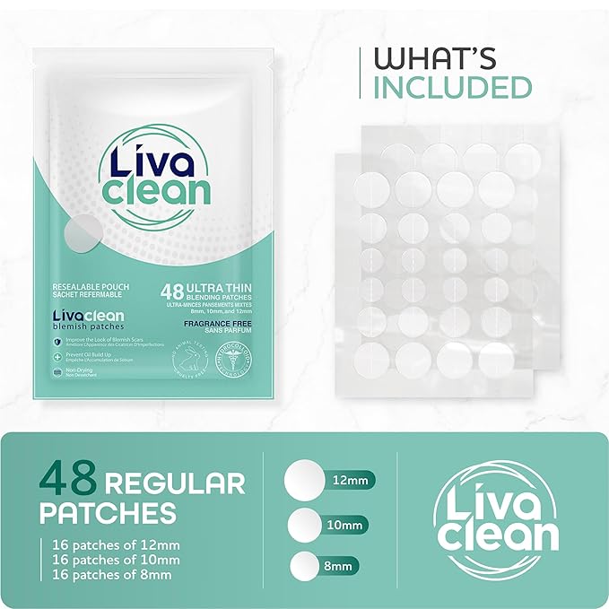 LivaClean 192 CT (4 PK) Hydrocolloid Pimple Patches - Pimple Patches for Face, Acne Patch for Face, Blemish Zit Dressing, Hydrocolloid, Zit Patch, Acne Dots