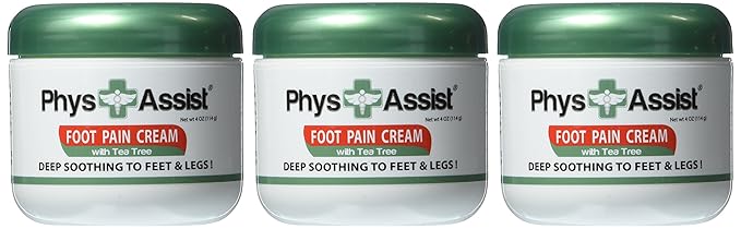 PhysAssist Soothing Foot Cream to Feet and Legs (Three - 4 oz jars) Soothing to feet and Legs.